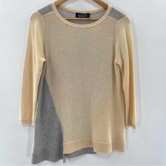 Magaschoni Colorblock 100% Cashmere Crewneck Asymetrical Lightweight Sweater